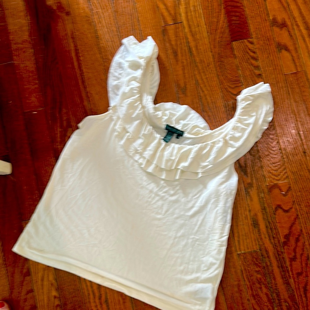 Ralph Lauren White Ruffled Bib Collar Blouse